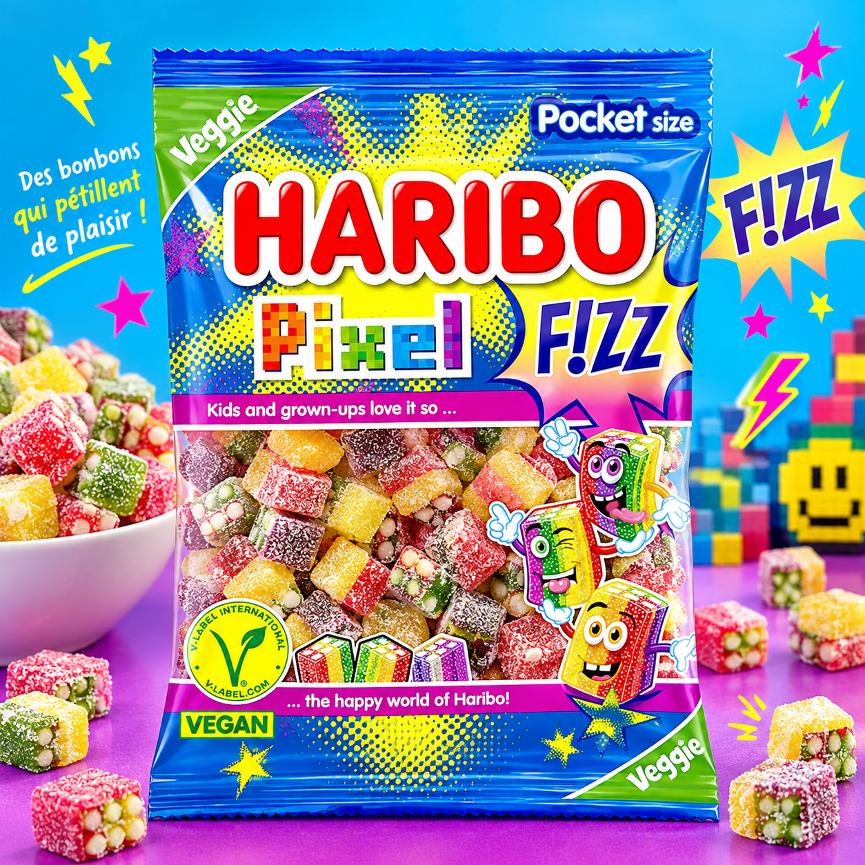 HARIBO RAINBOW PIXEL FIZZ VEGAN 28 x 70 Gr